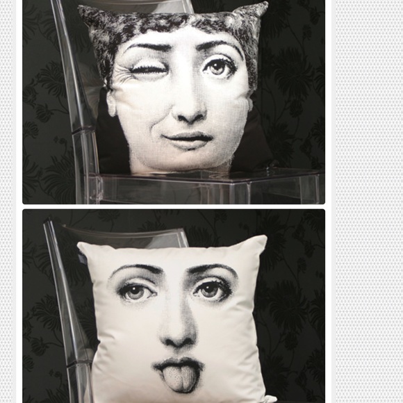 Fornasetti 16” Wink and Tongue Out Throw Pillow - Double Sided Faces - Picture 3 of 4